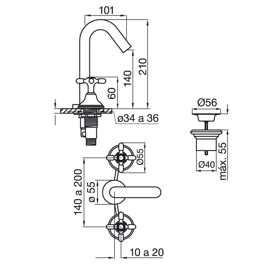 GRIF FV 207/B2P CR NEWPORT PLUS LAVATORIO - Imagen 2